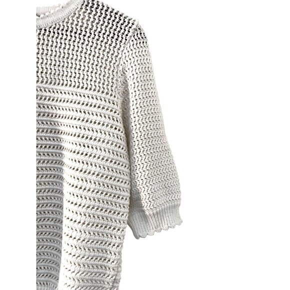 Ann Taylor Womens White Open-Knit Pullover Short Sleeve Sweater Medium - Picture 4 of 7